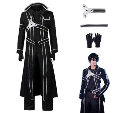 Imagem de COLSA Jaqueta preta unissex masculina anime cosplay casaco longo capa uniforme calça terno roupa de Halloween com luvas (P-preto2)
