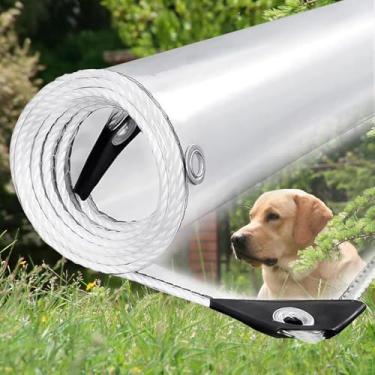 Imagem de Lona transparente, lona transparente de 1,8 x 6 m, resistente à água, 14 mil, espessa, transparente, resistente a rasgos, invólucro de lona de vinil PVC com ilhós e bordas reforçadas para pátio