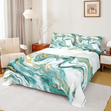 Imagem de Erosebridal Jogo de lençol de mármore para homens e mulheres, aquarela minimalista, clássico, abstrato, mármore, arte de arte, lençol de cima, clássico, simples, moderno, com efeito de glitter