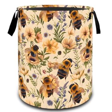 Imagem de VODRM Cesta de roupa suja floral com margarida, organizador de brinquedos para crianças e adultos, cesto de armazenamento impermeável de tecido Oxford para quarto, banheiro, decoração de casa