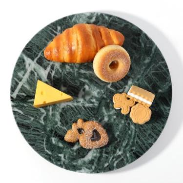 Imagem de Toca-discos de mármore Lazy Susan de 30,5 cm – Bandeja redonda de pedra 100% natural com rotação silenciosa, suporte giratório de bolo e tábua de queijos para bancada de cozinha, expositor de mesa de