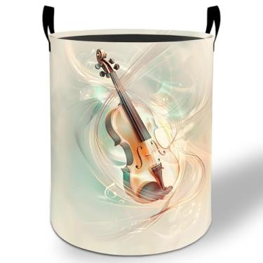 Imagem de Cesto de roupa para violino música 50 x 40 cm, balde de armazenamento de roupas Oxford dobrável musical à prova d'água para quarto, banheiro, quarto, berçário, decoração de brinquedos, presentes para