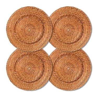 Imagem de Kit 4 Unidades Sousplat Redondo Bege Rattan 32Cm Rafimex