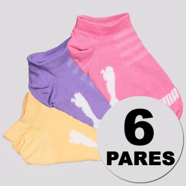 Imagem de Kit Meia Puma Sapatilha 6 Pares Infantil Laranja Roxa e Rosa, 25-28