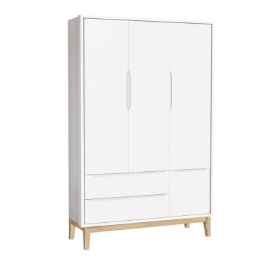 Imagem de Guarda-roupa Retrô 3 Portas Classic New Branco Fosco Com Natural - Reller