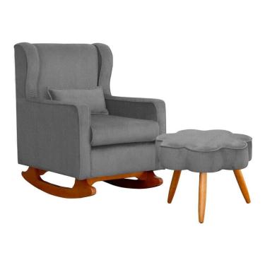 Imagem de Poltrona De Amamentação Com Balanço E Puff Aurora Suede Cinza Sj Móveis E Decoração