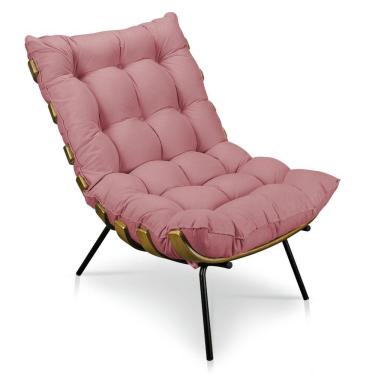 Imagem de Poltrona Costela Suede Rosê Base Metálica Pallazio