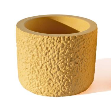 Imagem de Vaso Decorativo Texturizado P Artesanal 9cm Em Cimento Amarelo