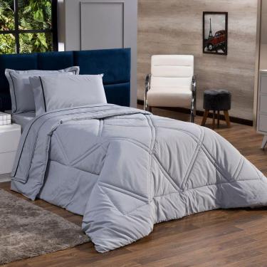 Imagem de Kit Edredom Liso Milano Dupla Face Solteiro 02 Cor Cinza