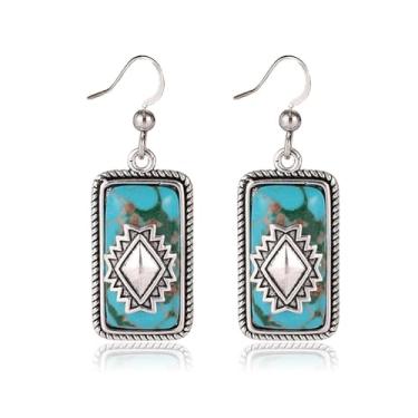 Imagem de Brincos ocidentais femininos turquesa quadrados joias modernas presentes roupas de concerto country, Large, Latão, Sem pedra preciosa