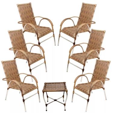Imagem de Jogo 6 Cadeiras E Mesa Para Varanda Vênus Trama Original Capuccino