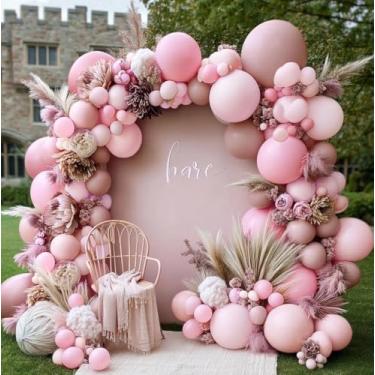 Imagem de Guirlanda de balão rosa empoeirado duplo recheado bebê rosa claro kit arco balão látex pastel balões para meninas boho, casamento, chá de bebê, aniversário, decoração de festa de princesa