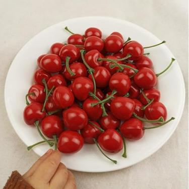 Imagem de 20 peças 2,5 cm/1 polegada cereja realista frutas falsas cerejas artificiais modelo bonito adereços de fotografia para casa, jardim, armário de loja, Natal, decoração de festival de colheita (vermelho