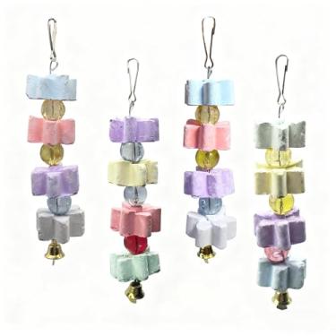 Imagem de 4 peças Aparador de bico de papagaio, bico de pássaro, pedra de moagem, dentes, bloco de lava, mineral, cálcio, rocha, brinquedos para mastigar com sino para periquito, conure, periquitos, coelho