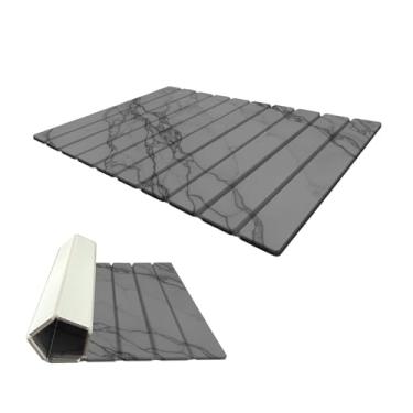 Imagem de Tapete grande de secagem rápida para bancada de cozinha, tapetes de banho de pedra para banheiro, bandeja de secagem de pedra de terra de diatomáceas, tapete de secagem absorvente dobrável, 40,6 cm ×