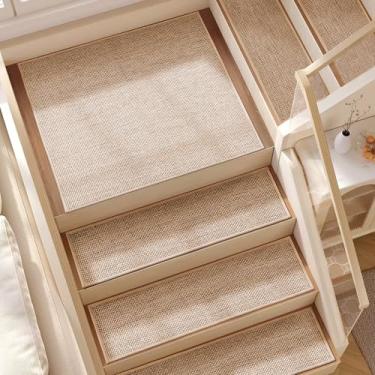 Imagem de Deerly 15 peças de degraus de escada e 1 tapete de aterrissagem, tapete de escada de linho respirável antiderrapante para degraus de madeira, descasque e cole escadas, corredor, interior, autoadesivo