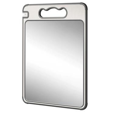 Imagem de Tábua de corte dupla face de titânio e palha de trigo, 40,6 cm x 28 cm, não tóxica, leve, manuseia carne e legumes, pode ser lavada na lava-louças, design de malha resistente a arranhões