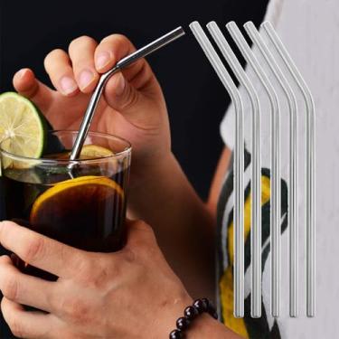 Imagem de 5 peças de substituição de canudos de aço inoxidável para Stanley 1,134.0 g 850.5 g, canudos de metal reutilizáveis, compatível com copo Stanley Cup de 1,134 g (curvatura, 21,5 cm)