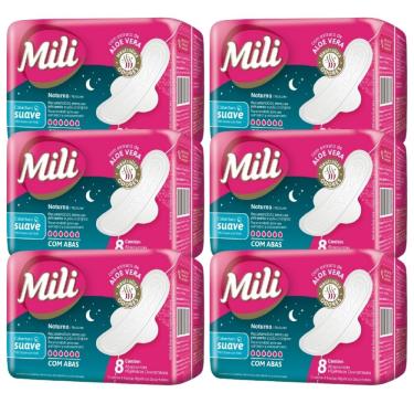 Imagem de Absorvente Noturno Suave C/ABAS MILI 6 Pacotes C 8 Unidades