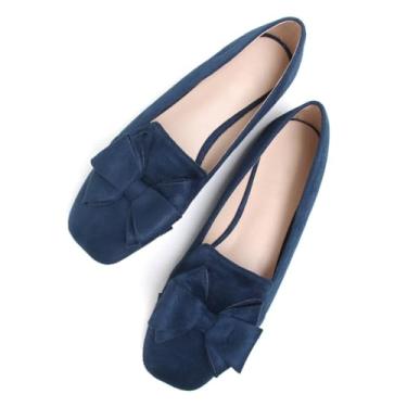 Imagem de WENJIAZHIZHI Mocassim feminino com laço, sapatilhas, mocassins, vestido de casamento, elegante, casual, sem cadarço para o trabalho, A309-azul, 36