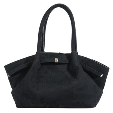 Imagem de Bolsa feminina moderna de camurça sintética com desenhos de bolinhos de massa Hobo Bolsa de ombro vintage, Preto