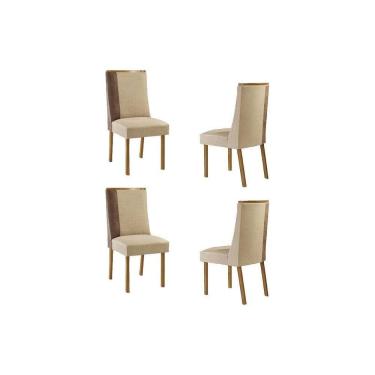 Imagem de Cadeira Sala De Jantar Tilia Kit 4 Un Madeira Capuccino-linho Bege Turim-corano Capuccino - Rufato