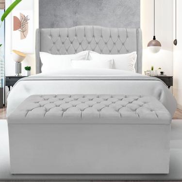 Imagem de Kit Cabeceira E Calçadeira Baú Dubai Casal 140 Cm - Veludo Cinza