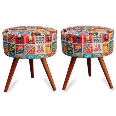 Imagem de Kit 2 Puff Cama Inbox Las Vegas Redondo Com Pés Em Madeira Maciça Tecido Suede