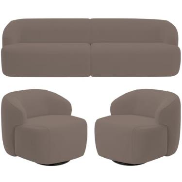 Imagem de Sofá 4 Lugares Curvo Orgânico com 02 Poltronas Para Sala Living 280cm Barolo L06 Veludo Marrom - Lyam Decor