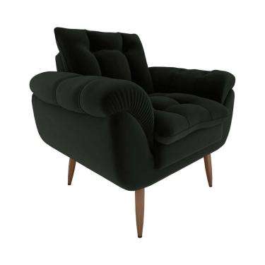 Imagem de Poltrona Decorativa Confortável Pés Em Madeira Maciça Xangai Veludo Preto Matrix Veludo Preto