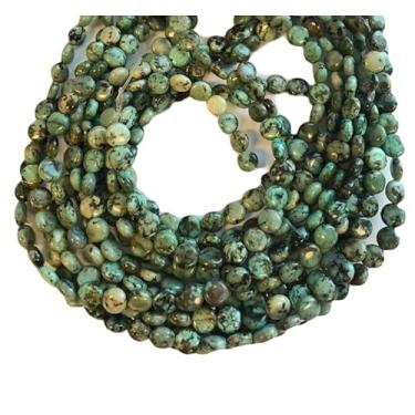 Imagem de Lady Works Fio de pedra natural turquesa africana de 33 cm, contas lisas para moedas de 8 mm para fazer joias DIY | Beads_00594