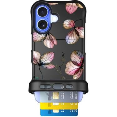 Imagem de Scooch® Capa para iPhone 16 com porta-cartões, capa carteira Wingmate com compartimento oculto para cartão e proteção RFID, comporta 3 a 4 cartões, proteção contra quedas de 3 metros, flores secas