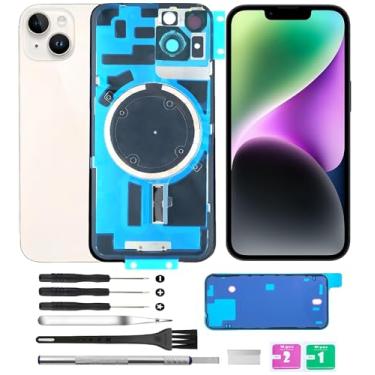 Imagem de Yuntunele Tampa traseira de vidro (inclui vidro de lente, suporte, ímã) Substituição compatível com iPhone 14 Todas as operadoras com conjunto de ferramentas profissionais (branco)