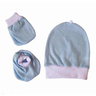 Imagem de Kit de bebê 3 peças malha 100% algodão touca, luva, meia  - Confecções
