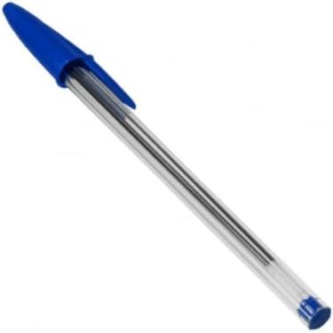 Imagem de Caneta Esferográfica Azul, Corpo Transparente com Tampa, Tinta Azul para Escrita
