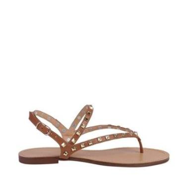Imagem de Sandalia Luiza Barcelos Rasteira Em Couro Caramelo Com Tachinhas Douradas-Feminino