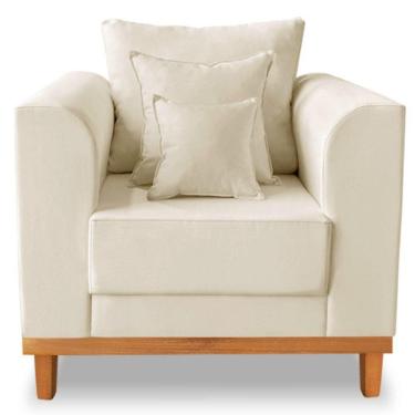 Imagem de Poltrona Estofada Decorativa Beny Tecido Linho Bege