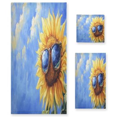 Imagem de Blueangle Conjunto de toalhas de girassol com pintura a óleo - 3 peças de toalhas de banheiro macias e absorventes para spa e decoração de casa (inclui banho, toalha de mão e toalha) #111