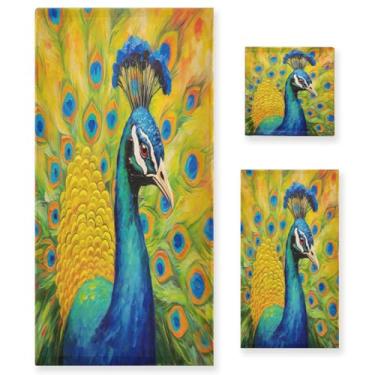 Imagem de ATTX Conjunto de toalhas de banho para pintor a óleo de pavão de 3 peças - Ultra macio e de secagem rápida, toalhas de mão absorventes de hotel e spa para banheiro #21