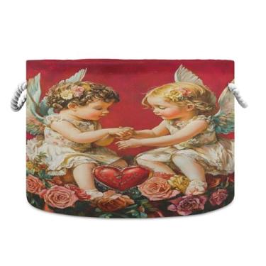 Imagem de SEHANY Cesto de armazenamento redondo grande com alça de corda, cesto de roupa suja de lona para armazenamento de cobertores, cesta de armazenamento infantil para quarto de banho, decoração de