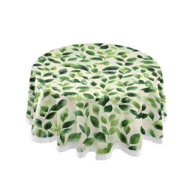 Imagem de SEHANY Toalha de mesa redonda com folhas verdes pastorais, 152 cm, tecido lavável sem rugas, toalha de mesa redonda com renda decorativa para restaurante, casamento, acampamento, festa Fiesta Cinco de