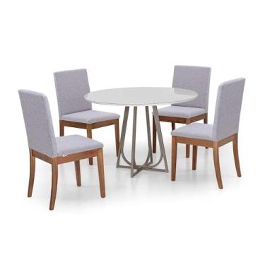 Imagem de Mesa de Jantar 4 Cadeiras Herval Geneva, Off White/amêndoa, 110 cm