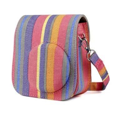 Imagem de Bolsa Case Capa com Alça para Câmeras Instax Mini 12/11, Disponível em Branco, Lilás, Verde, Rosa, Azul e Colorida (Colorido Listrada)