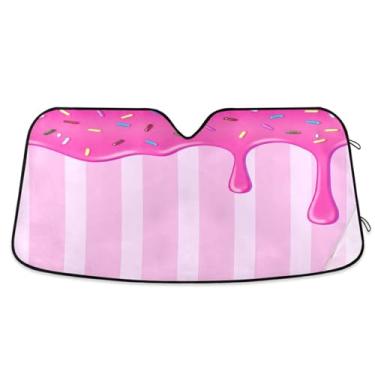 Imagem de ATTX Para-brisa de carro com gotejamento de gelo rosa 134.6 cm x 59.7 cm Escudo solar universal com proteção UV, persiana de janela frontal automática dobrável para caminhões Sedans SUVs #506