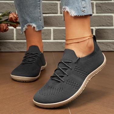 Imagem de Barefoot Shoes Tênis de corrida feminino antiderrapante bico largo Zero Drop Trail, Lcs1796 Cinza escuro, 9.5 Wide