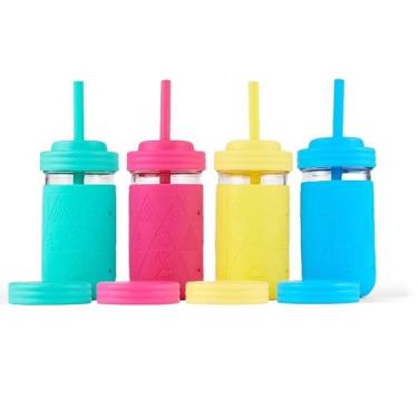 Imagem de Elk and Friends Copos de vidro para crianças | O frasco de vidro original de 340 g com mangas + tampas | Canudos de silicone + rolha | Copo de smoothie | Armazenamento de alimentos | Resistente a