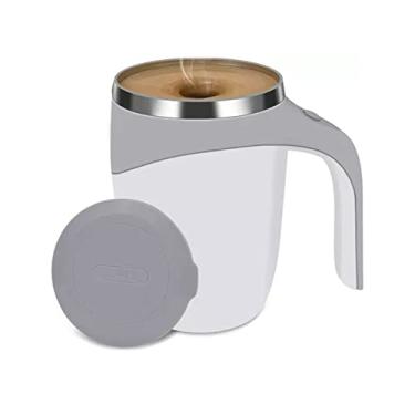 Imagem de Naroote Copo de Mistura Elétrico, 380ml, Totalmente Automático, Aço Inoxidável 304, Sem BPA, Copo Com Agitação Automática, Magnético, Portátil, Viagem Doméstica para Leite e Cacau (Branco)