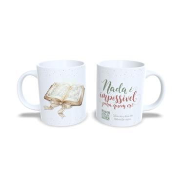 Imagem de Caneca Decorativa com Mensagem 'Que a Esperança Visite Seu Dia', Porcelana Branca, Design Floral Verde e Bege com Laço, QR Code (23207)