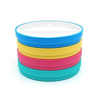 Imagem de Elk and Friends Pratos brancos de porcelana para crianças com mangas de silicone | Pratos divididos | Adequado para crianças/crianças | Seguro para micro-ondas e lava-louças | Antiderrapante | Pratos de lanche