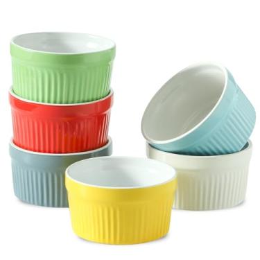 Imagem de Hasense Ramekins 227 g seguro para forno para creme Brulee, prato de suflê de cerâmica com padrão nervurado para assar, pudim de porcelana conjunto de 6 copos para molho de molho, iogurte, sobremesa e